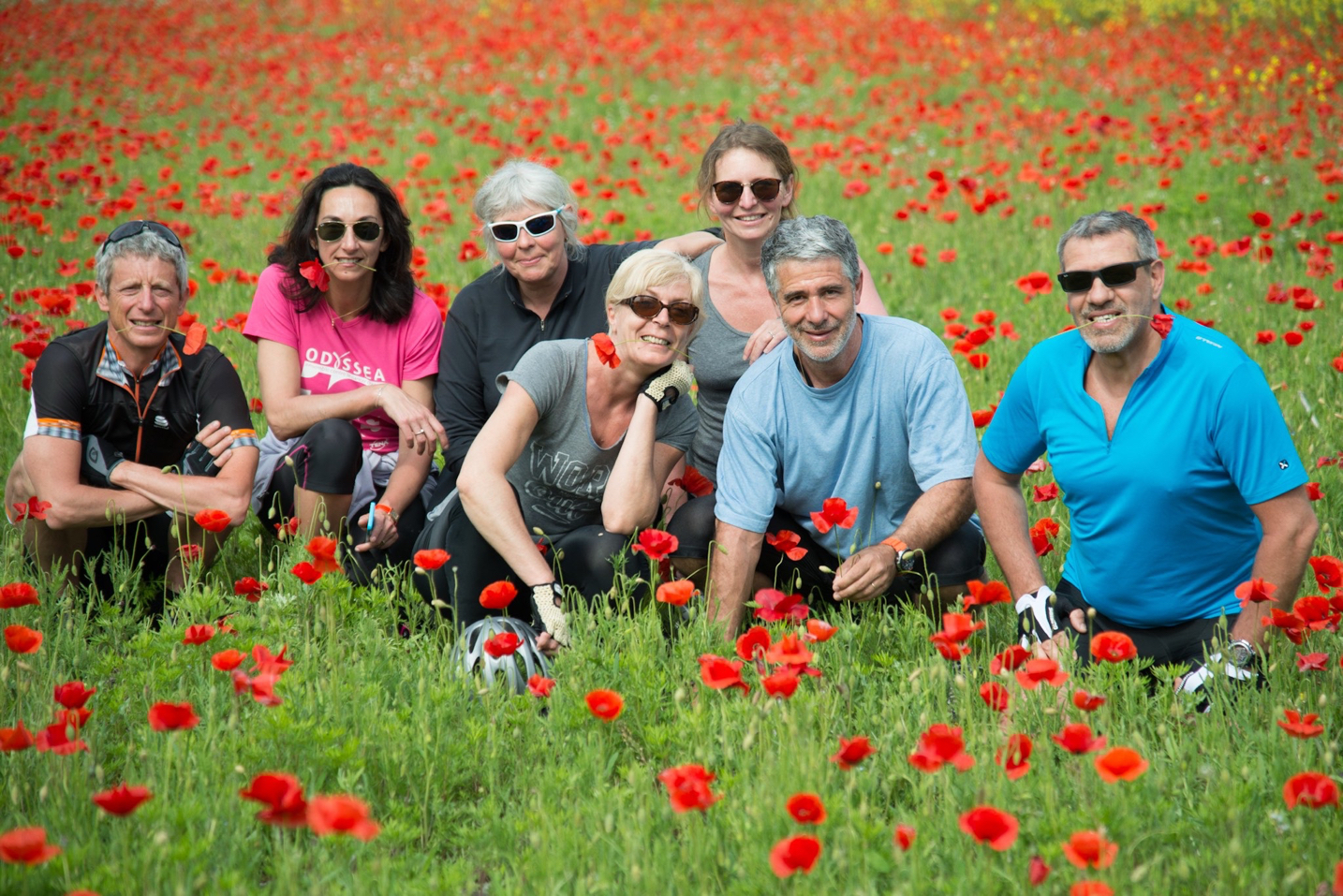 Friends cycling in Provence